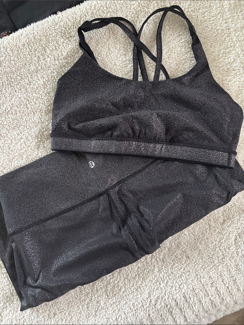 lululemon athletica Black Shimmer Strappy Sports Bra & Matching Leggings